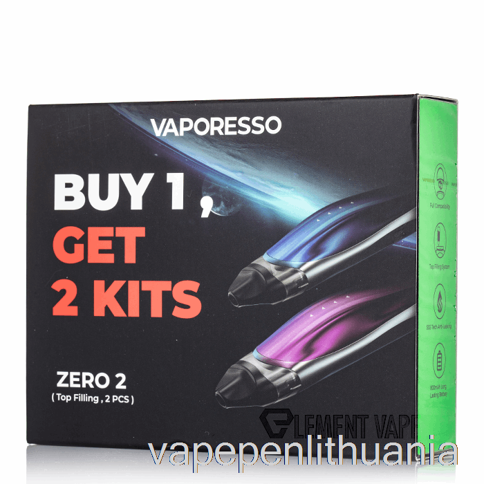 Vaporesso Zero 2 Pod System 2-pack Akcija Juoda Mėlyna + Juoda Violetinė Vape Skystis